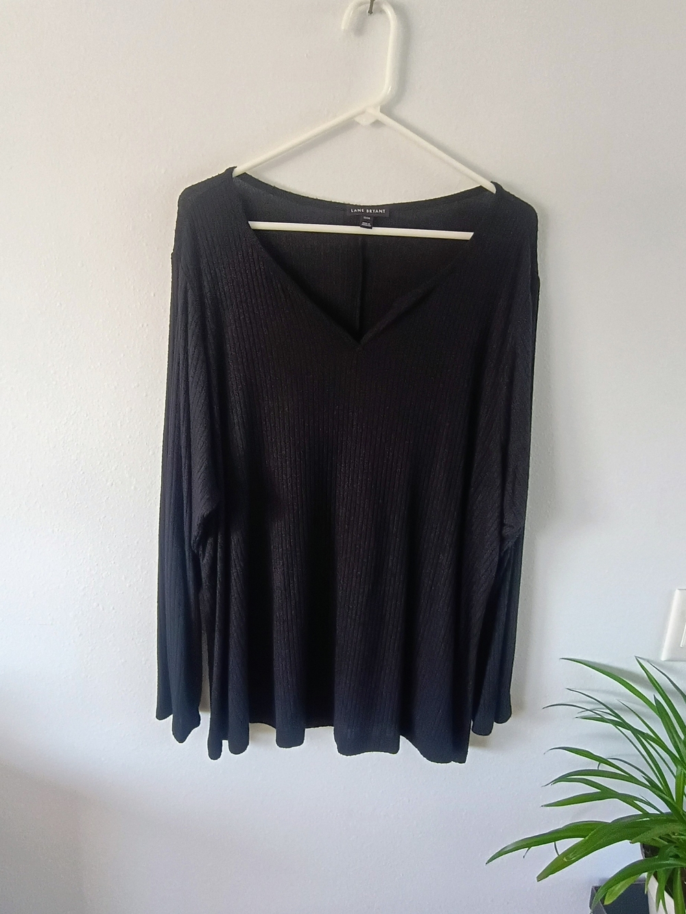 Lane Bryant 22/24 Black Ribbed Knit V Neck Dolman Oversized Plus Size Top